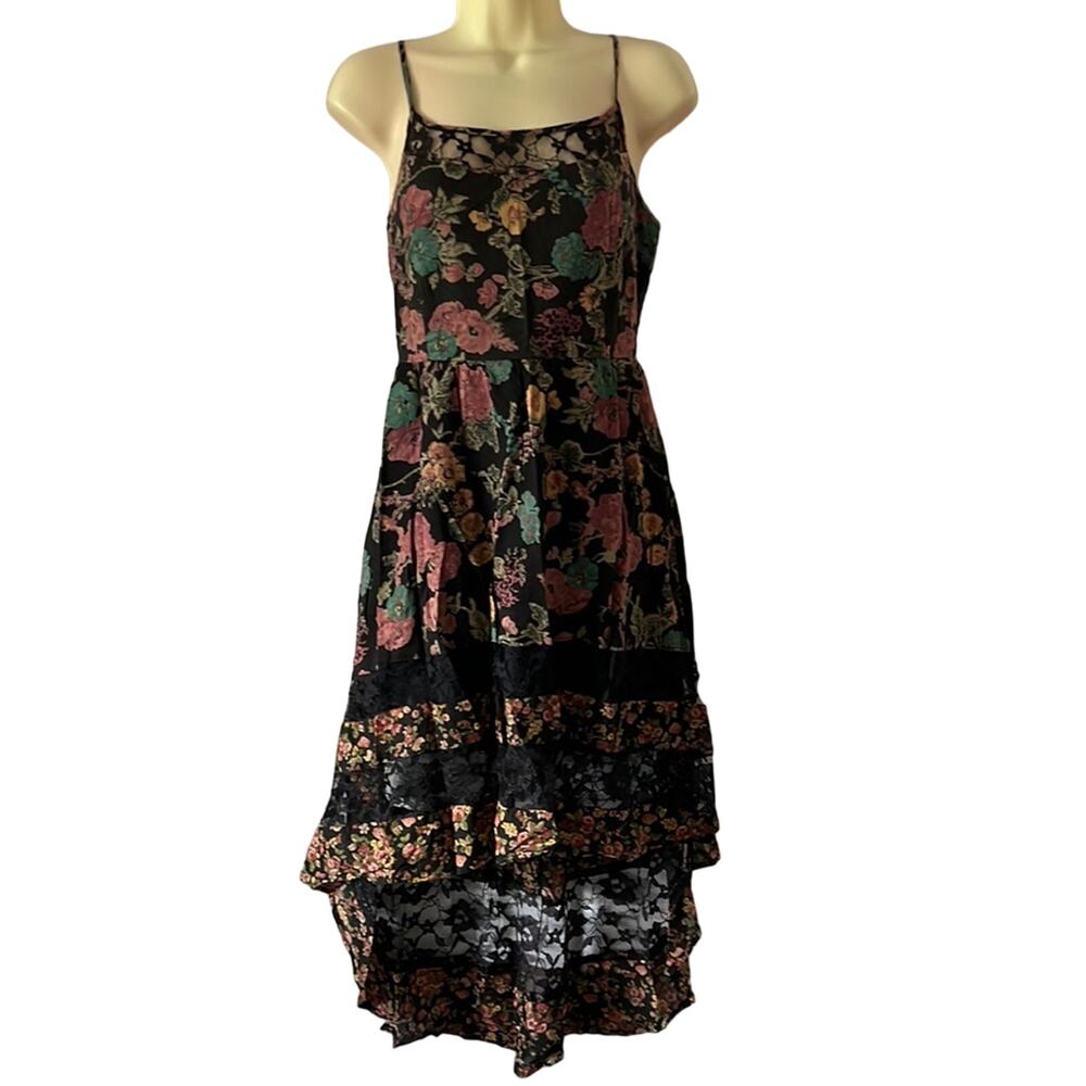 American Rag Black Floral Print High Low Dress Juniors Size Small Cottagecore